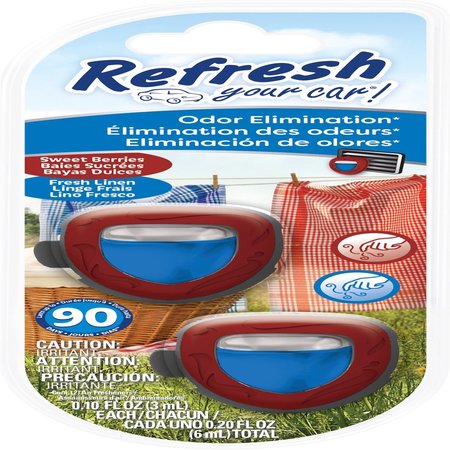 REFRESH YOUR CAR Refresh Your Car! Sweet Berry/Fresh Linen Scent Mini Car Diffuser 0.1 oz Liquid RMD277-6AME